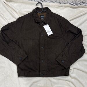 Zara Men's Dark Brown Denim Boxy Shirt Jacket-size M (BNWT)